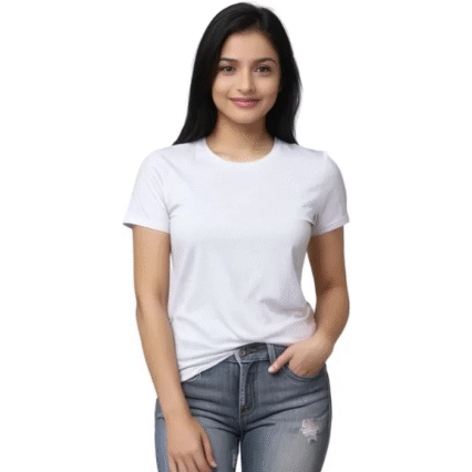 AFAP Women's Solid White Round Neck Cotton Blend T-Shirt